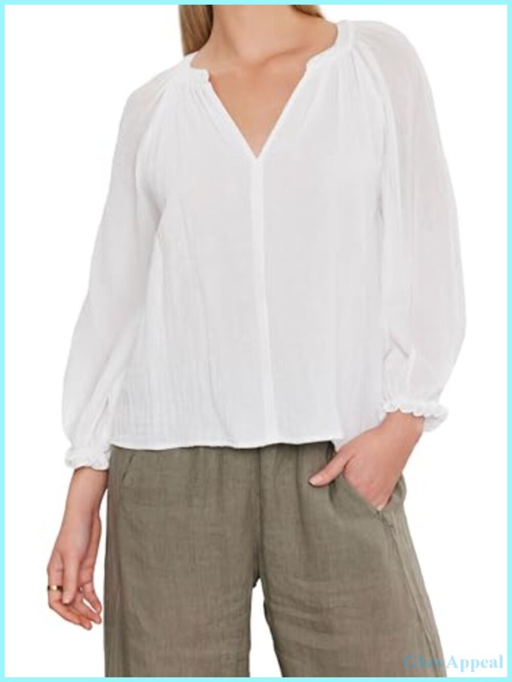 Womens Cotton Gauze Top Long Sleeve Pullover Blouse Notch Neck Casual